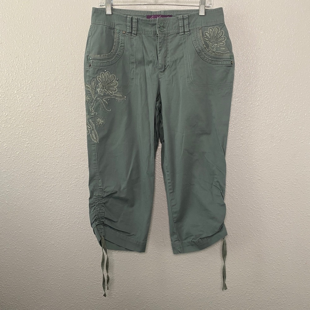 Gloria Vanderbilt Green Capri Pants Size 10 Missy Floral Gorpcore Fairy Grunge